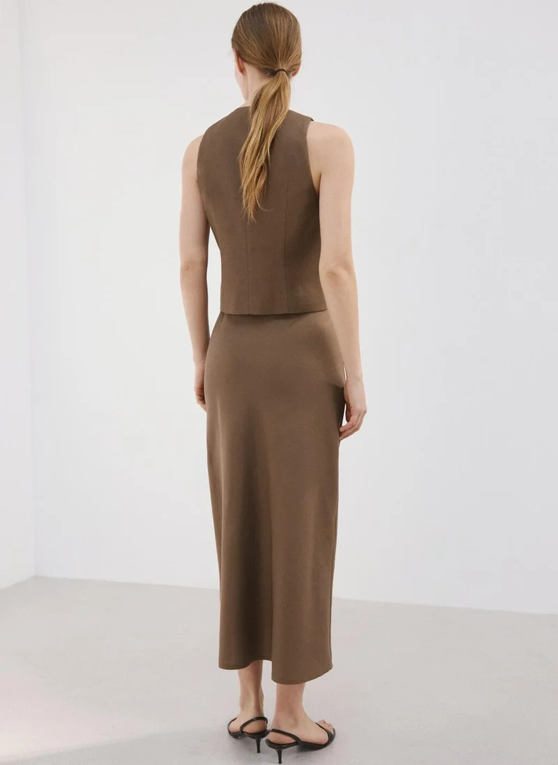 مانجو Linen-Blend Straight Skirt