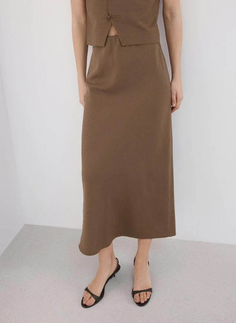 مانجو Linen-Blend Straight Skirt
