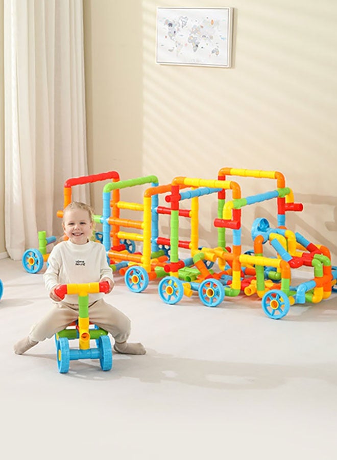JSAITOYS BBK13402 156 Pieces Giant Tubular Pipes Montessori Water Pipe Block Stem Pipe Plastic Tube Building Blocks Set Colorful - Image 1