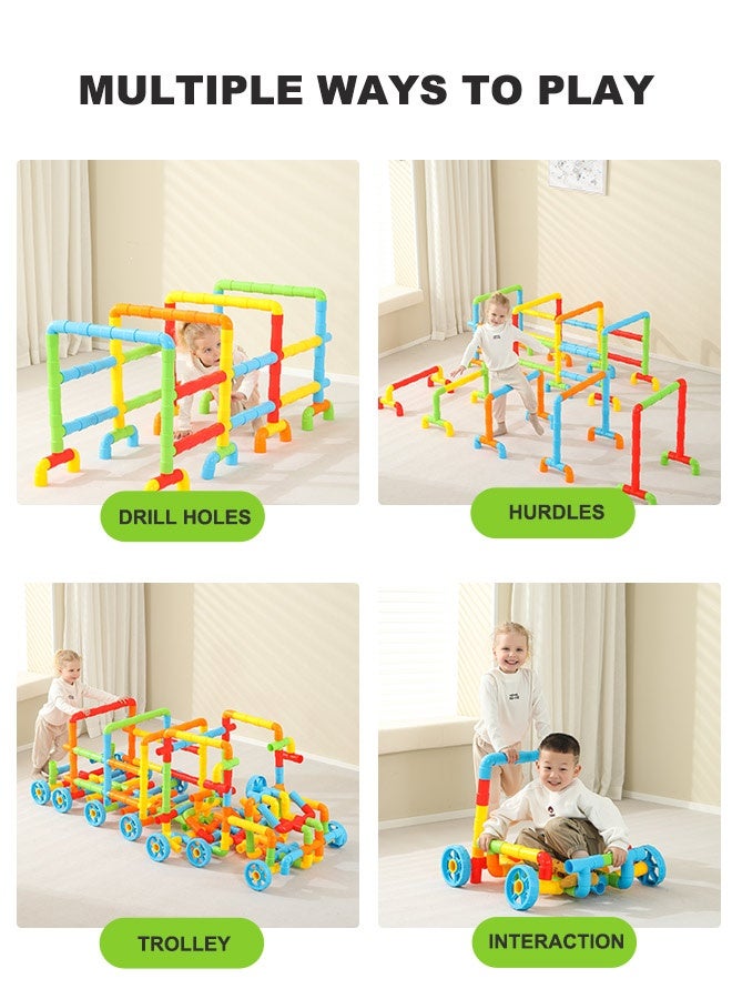 JSAITOYS BBK13402 156 Pieces Giant Tubular Pipes Montessori Water Pipe Block Stem Pipe Plastic Tube Building Blocks Set Colorful - Image 2