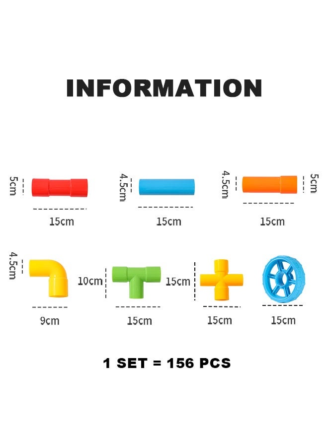 JSAITOYS BBK13402 156 Pieces Giant Tubular Pipes Montessori Water Pipe Block Stem Pipe Plastic Tube Building Blocks Set Colorful - Image 5