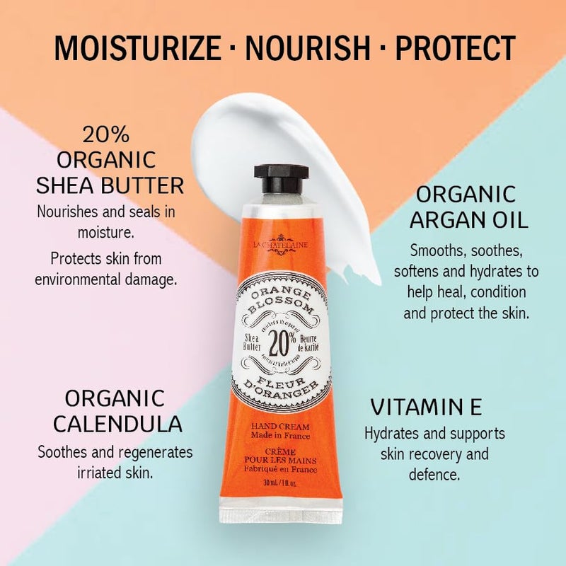 La Chatelaine Hand Cream Trio Tin, Gifts for Mom, Natural Hand Lotion Gift Set, Made in France 20% Organic Shea Butter (Gardenia, Cinnamon Orange, Passion Fruit or Orange, Oud Rose) 3 x 1 fl. oz - Image 3