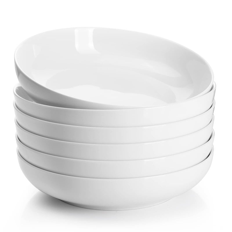 Sweese 22oz Porcelain Pasta Bowls Set of 6-7.6 Inch White Salad Serving Plates, Microwave Dishwasher Safe Dinnerware - Image 1