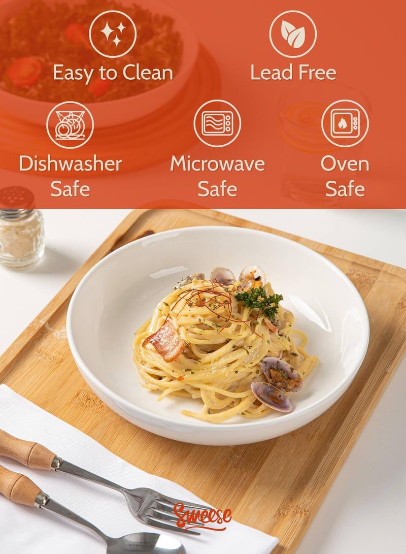 Sweese 22oz Porcelain Pasta Bowls Set of 6-7.6 Inch White Salad Serving Plates, Microwave Dishwasher Safe Dinnerware - Image 3