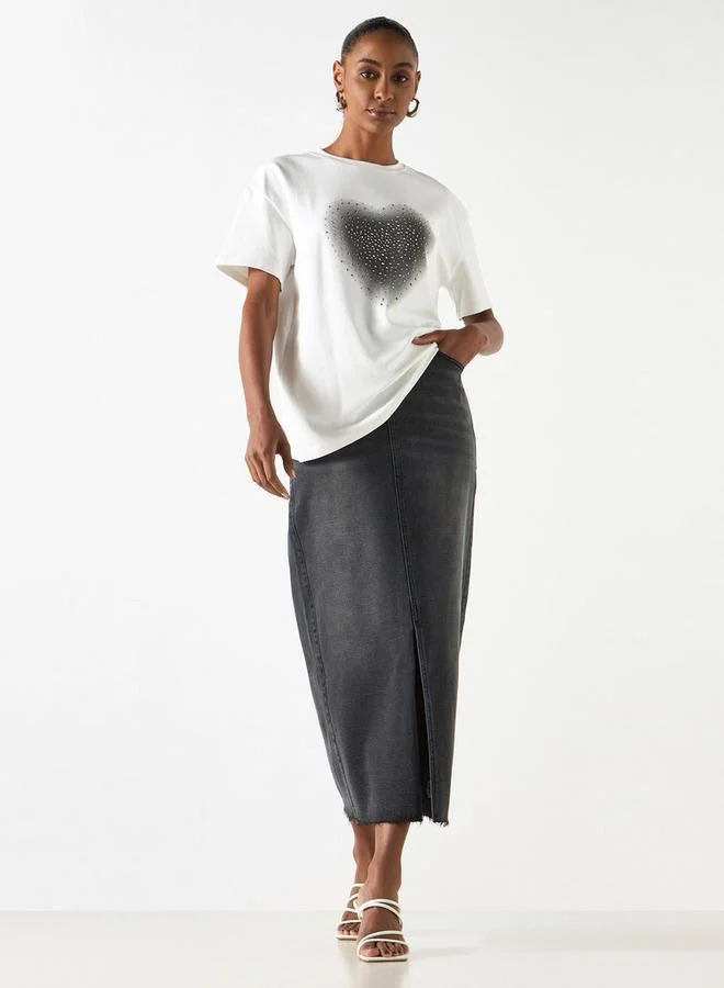 2Xtremz 2Xtremz Embellished Round Neck T-shirt with Short Sleeves