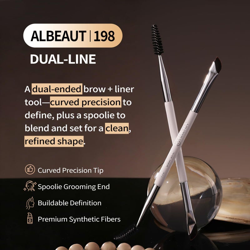 Albeaut Dual Eyeliner Brush Brow Brush, Precision Eye Makeup Applicator For Powder/Liquid/Cream Formula, Ultra-thin Eyeliner Brush Synthetic Bristles (198 Dual-Line) - Image 2
