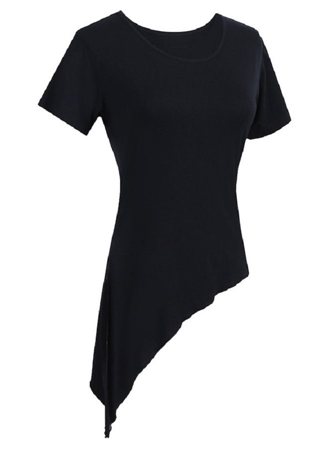 Loquat Women's Dance Practice Clothes With Irregular Split Tops And Short Sleeves 