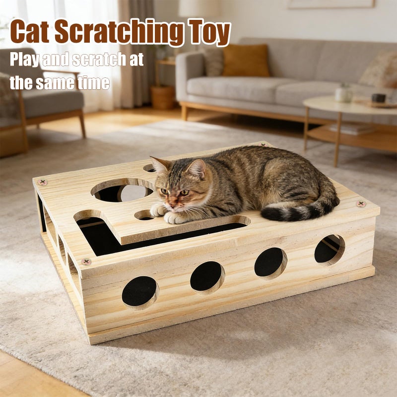 LUMIXA Reinforced Cat Nail File Scratcher Box with 8 Screws, Wooden Enrichment Puzzle Toy for Indoor Cats, Inside Sandpaper Claw Care & Furniture Protection (Assembly Guide Included) - Image 5