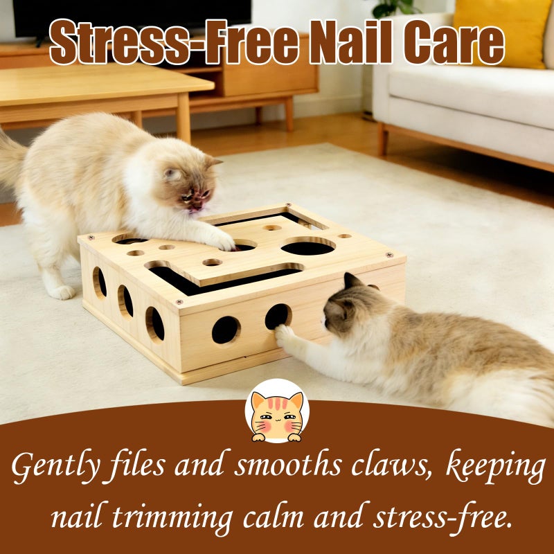 LUMIXA Reinforced Cat Nail File Scratcher Box with 8 Screws, Wooden Enrichment Puzzle Toy for Indoor Cats, Inside Sandpaper Claw Care & Furniture Protection (Assembly Guide Included) - Image 4