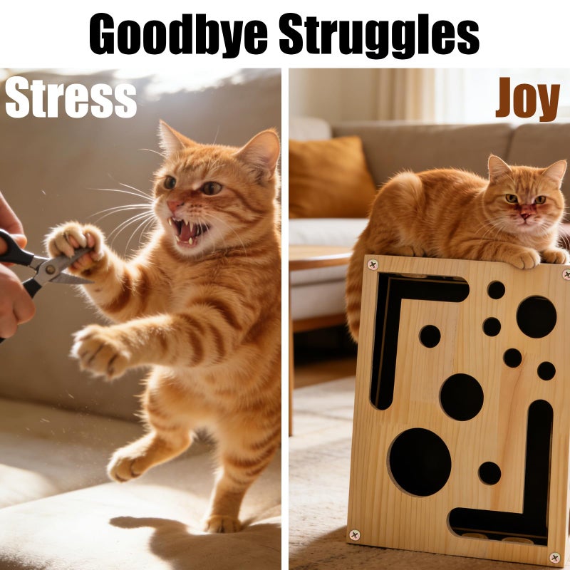 LUMIXA Reinforced Cat Nail File Scratcher Box with 8 Screws, Wooden Enrichment Puzzle Toy for Indoor Cats, Inside Sandpaper Claw Care & Furniture Protection (Assembly Guide Included) - Image 3