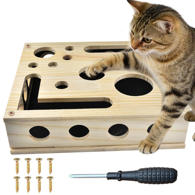 LUMIXA Reinforced Cat Nail File Scratcher Box with 8 Screws, Wooden Enrichment Puzzle Toy for Indoor Cats, Inside Sandpaper Claw Care & Furniture Protection (Assembly Guide Included) - Image 1