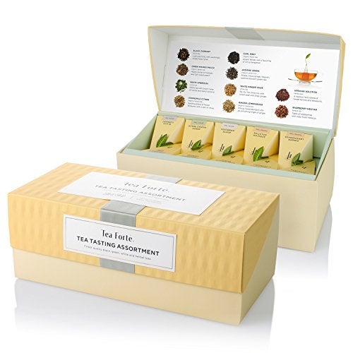 Tea Forte Tea Sampler Presentation Box, 20 Assorted Handcrafted Pyramid Tea Infuser Bags, Tea Tasting Assortment: Black, White, Green, Herbal - Image 1