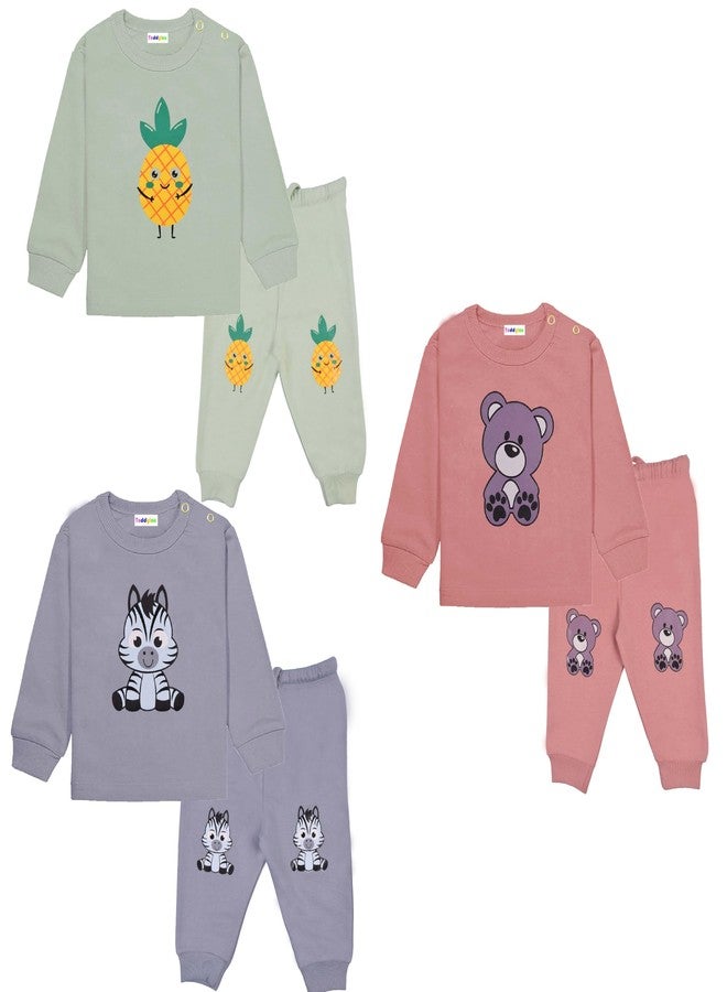 Toddylon Cotton Baby Pajama Set New Born Clothes Baby Boys and Girls Wear | Printed T-Shirt Pyjama Set | Tees & Pants | Sweatshirt & Jogger (Pastel, 3 PCS, 12-18M), 12-18 Months, Assorted - Image 2