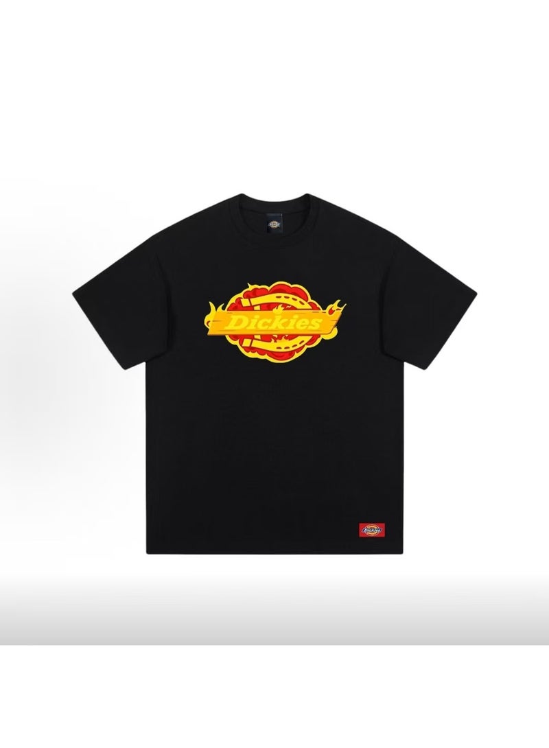 Dickies Black Short Sleeve T-Shirt with Flame Logo Print Size L - Image 2