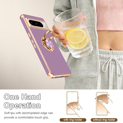 Tnarru Designed for Google Pixel 8 Pro Case with Ring Stand, Support Magnetic Car Mount Rotating Finger Holder Soft TPU Cover Plating Edge Slim Phone Case for Pixel 8 Pro Purple - Image 4