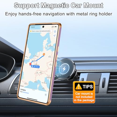 Tnarru Designed for Google Pixel 8 Pro Case with Ring Stand, Support Magnetic Car Mount Rotating Finger Holder Soft TPU Cover Plating Edge Slim Phone Case for Pixel 8 Pro Purple - Image 3