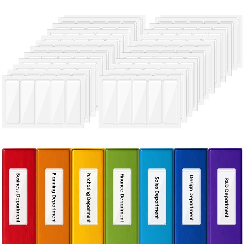 Self Adhesive Label Holders: 120 Pcs Transparent PVC - Waterproof Durable Clear Top Open Label Pockets for Home Office Library Kitchen Storage Organization - Image 1