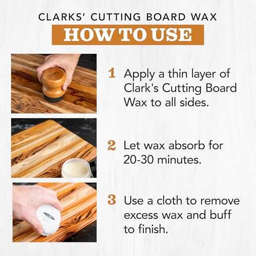 CLARK'S Food Grade Mineral Oil (12oz) and Carnauba Wax (6oz) Set - 100% Natural Butcher Block Oil and Cutting Board Wax - Food Safe Beeswax and Wood Cutting Board Oil with Orange & Lemon Extract - Image 4