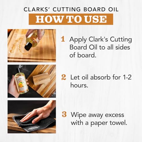 CLARK'S Food Grade Mineral Oil (12oz) and Carnauba Wax (6oz) Set - 100% Natural Butcher Block Oil and Cutting Board Wax - Food Safe Beeswax and Wood Cutting Board Oil with Orange & Lemon Extract - Image 5