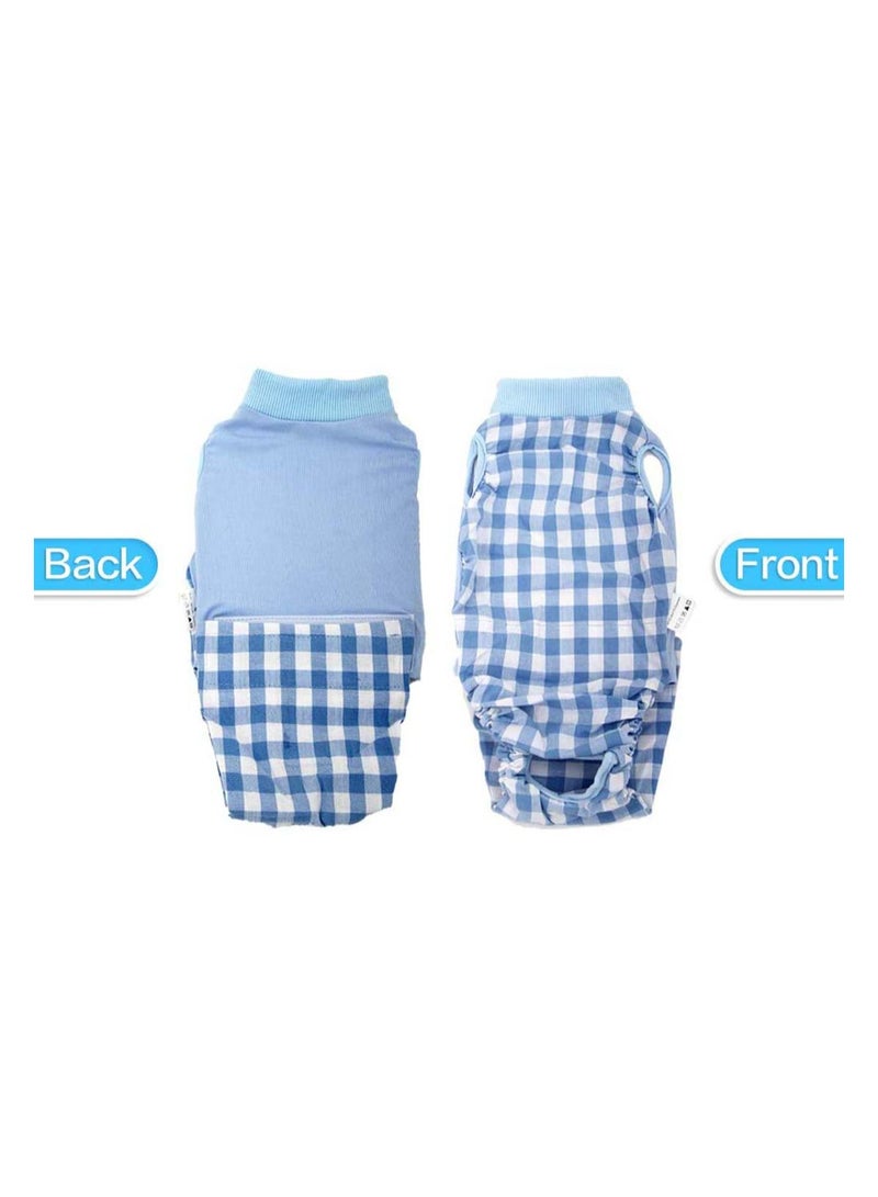 SYOSI Professional Recovery Suit Surgical Clothes for Abdominal Wounds or Skin Diseases Grid Design Cats Dogs Substitute E Collar Cone After Surgery Wear Home Clothing Pajama M  - Image 4
