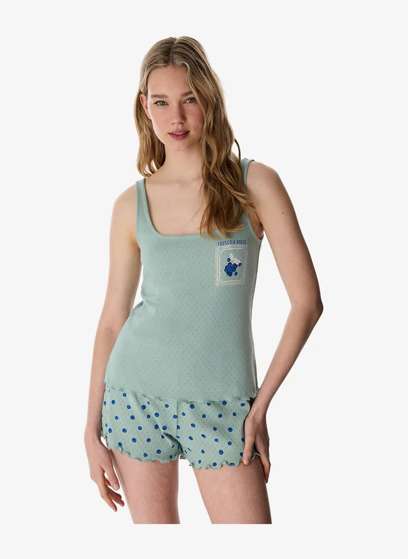 Penti Women Dolce Pointel Sleeveless Shorts Light Green Set