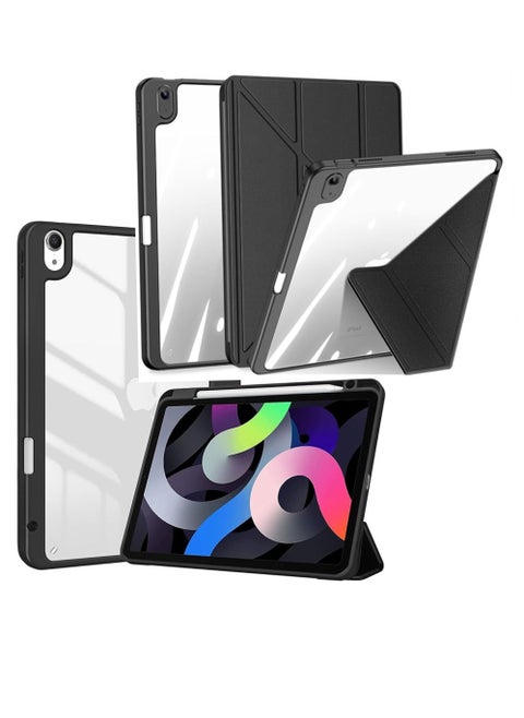 Protective Case Cover for 2022-10.9-th Generation with Pencil Holder, [Supports Apple Pencil Charging and Touch ID], Transparent Clear Case with Auto Wake/Sleep, Black