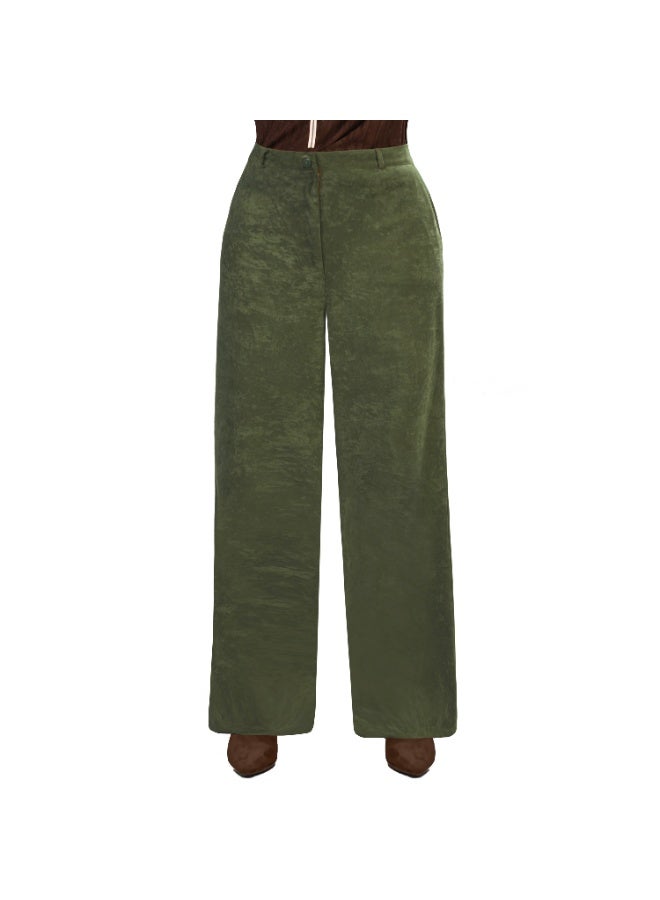 Smoky Egypt Wide Leg Solid Velvet Pants-Olive - Image 1