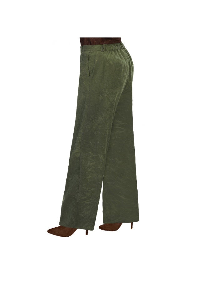 Smoky Egypt Wide Leg Solid Velvet Pants-Olive - Image 2