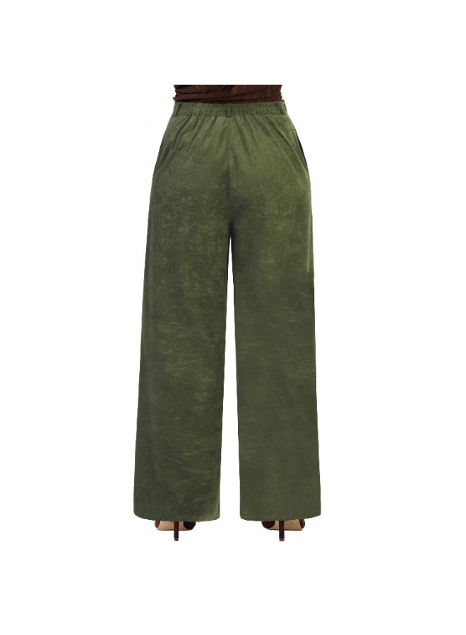 Smoky Egypt Wide Leg Solid Velvet Pants-Olive - Image 3