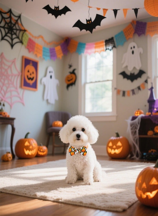 PET SHOW 50 Pack Halloween Small Dog Bow Ties Bulk Sliding Collar Attachments Puppy Cats Pumpkin Ghost Bowties for Medium Dogs Bowknots Holiday Party Pet Grooming Accessories, S/M - Image 5