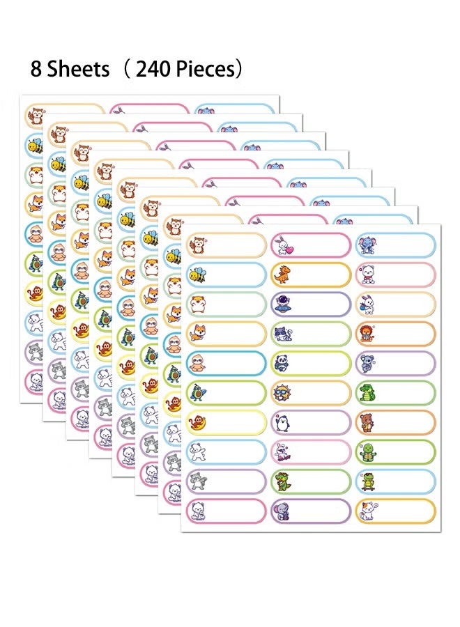 8 ورقات (240 قطعة) ملصقات أسماء المدارس لأغراض الأطفال مخصصة، ملصقات زجاجات الأطفال مقاومة للماء لرياض الأطفال، ذاتية التلميع، آمنة في غسالة الصحون، بطاقات أسماء للأطفال في الحضانة لزجاجات المياه. - Image 1