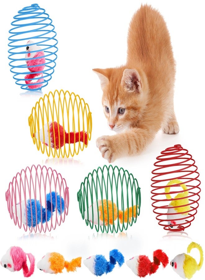 Jecery 5 Pcs Halloween Cat Spring Balls Toys Stretchable Rolling Balls Colorful Playful Coils Interactive Spring Action Toy Caged Rats for Kitten Cat Pet Supplies(Mouse,Bright Color,5 Pcs) - Image 1