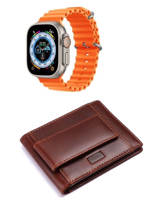 Fend Smart Watch Ultra With Two Set Strap and Genuine Leather Wallet Combo for Men's