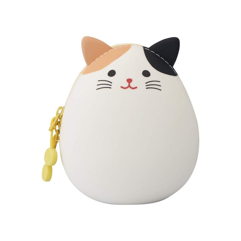 LIHIT LAB PuniLabo Zipper Pouch, Egg-Shaped, Calico Cat (A7782-7), Medium: 2.2 Ãƒâ€” 2.4 inches - Image 1