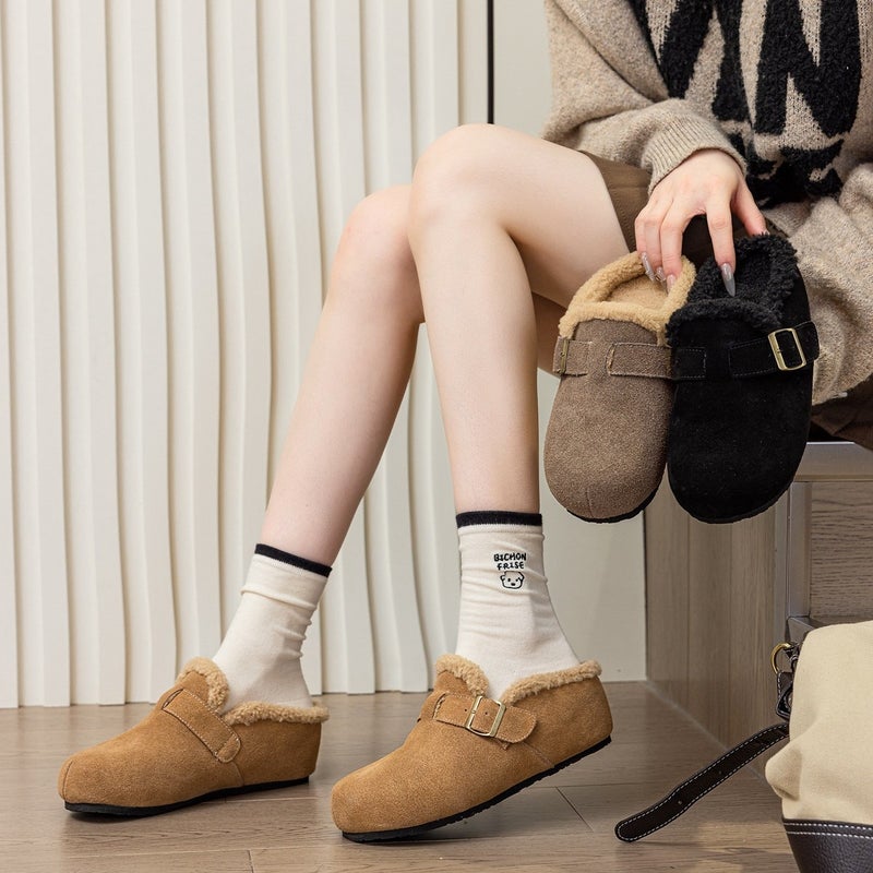 2024 Winter Korean Version Of Round Head Birkenneth Shoes Fleece-Lined Simple Warm Fashion Joker Height 5Cm Baotou Drag 31-43 - Image 3