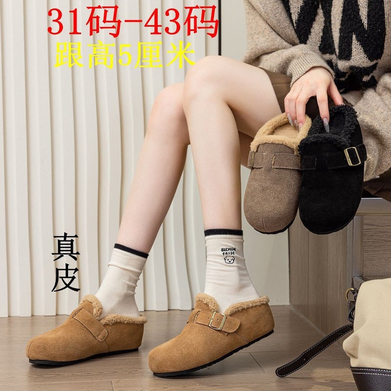 2024 Winter Korean Version Of Round Head Birkenneth Shoes Fleece-Lined Simple Warm Fashion Joker Height 5Cm Baotou Drag 31-43 - Image 2