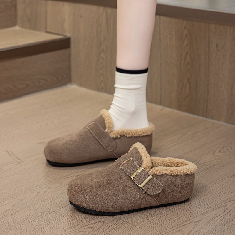 2024 Winter Korean Version Of Round Head Birkenneth Shoes Fleece-Lined Simple Warm Fashion Joker Height 5Cm Baotou Drag 31-43 - Image 5