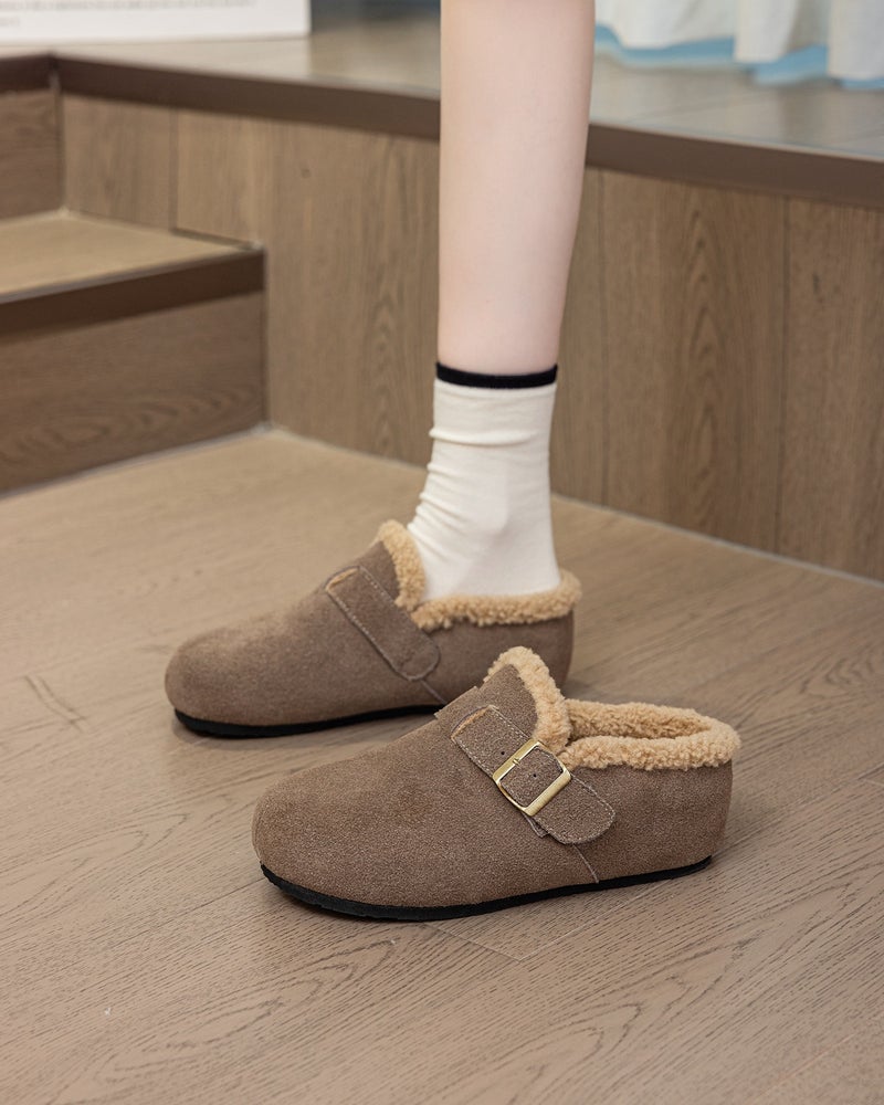 2024 Winter Korean Version Of Round Head Birkenneth Shoes Fleece-Lined Simple Warm Fashion Joker Height 5Cm Baotou Drag 31-43 - Image 1