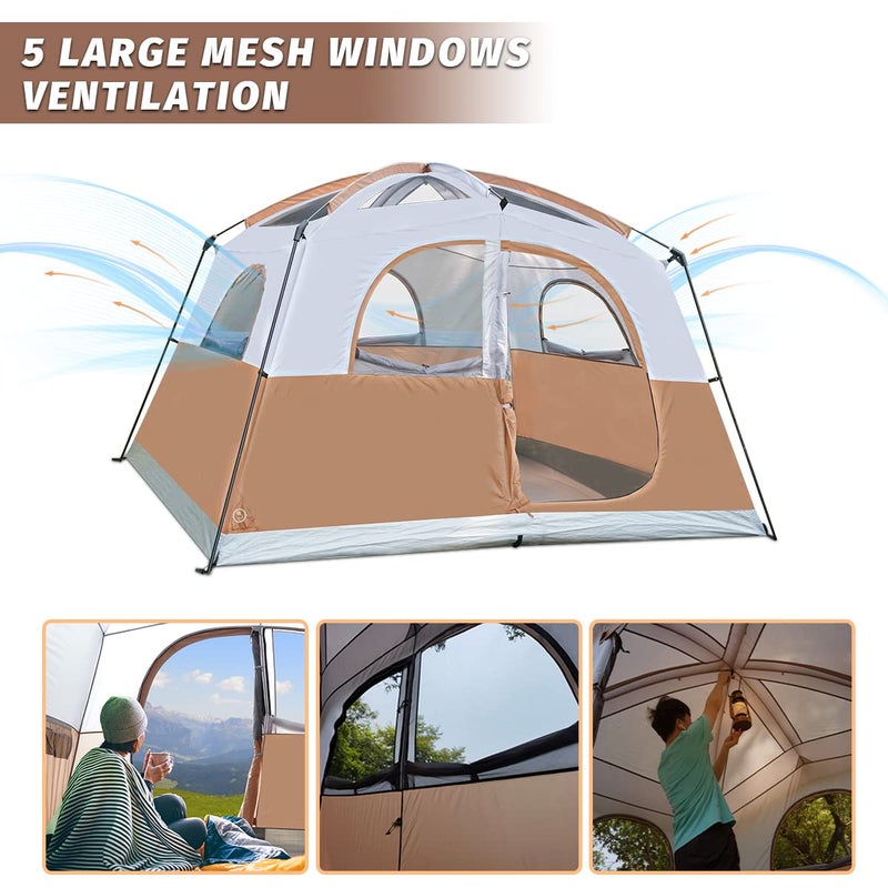 UNP 6 Person Tent for Camping, Easy Setup Cabin Tent Waterproof Windproof Family Camping Tent 1 Mesh Door & 5 Large Mesh Windows 10'X9'X78in(H) - Image 3