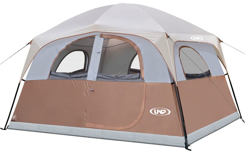 UNP 6 Person Tent for Camping, Easy Setup Cabin Tent Waterproof Windproof Family Camping Tent 1 Mesh Door & 5 Large Mesh Windows 10'X9'X78in(H) - Image 1