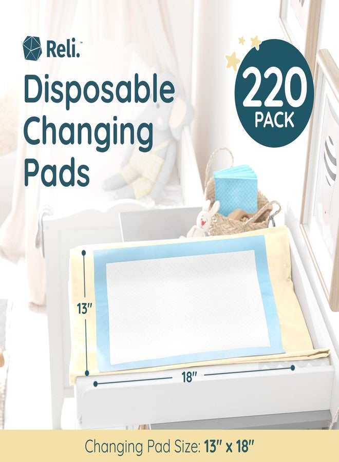 Reli. Disposable Changing Pads for Baby (220 Pack) | Disposable Diaper Changing Pads, 13" x 18" | Super Absorbent, Leak-Proof Liners | Waterproof, Quick Dry Underpads (Blue/White) - Image 2