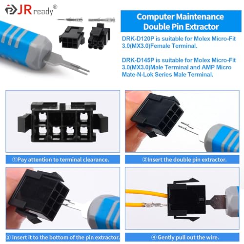 JRready ST5253-04 Molex Pin Extractor Kit Mini-Fit Jr. Extraction Molex Micro-Fit 3.0 Terminal Release Tool 3P 4P PC Fan Connector Electrical Pin Removal Tool - Image 3