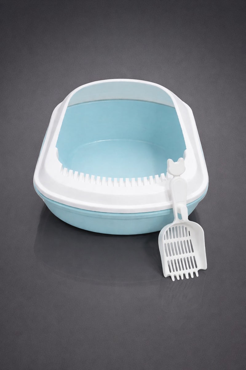 vsell24 Light Blue Cat Litter Box with Scoop – Deep Easy-Clean Tray–50.5×38×23cm - Image 2