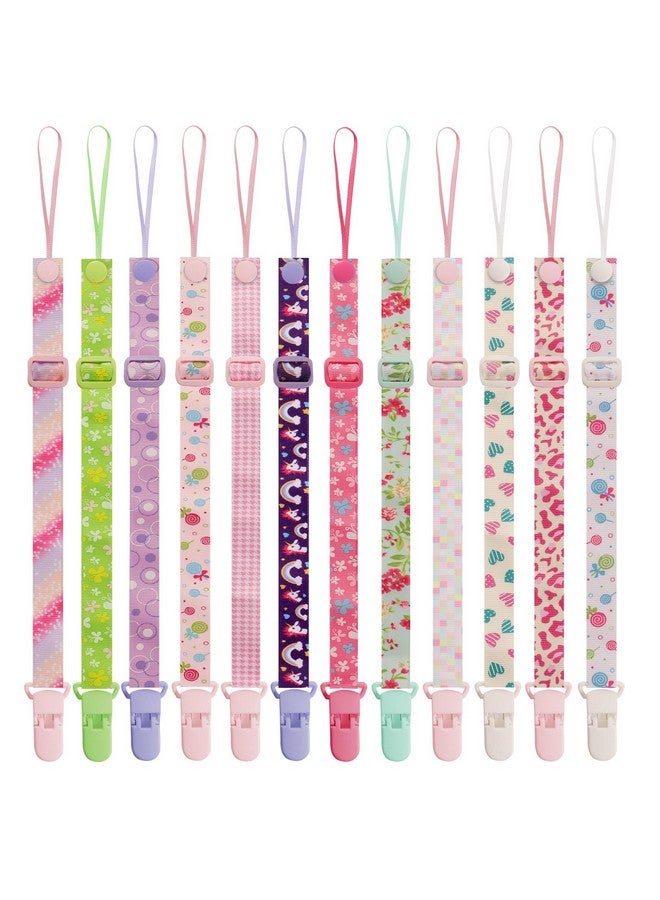 Tamhoo 12 Pack Pacifier Clips with Adjustable Strap (32-46.5cm) - Premium Polyester Baby Pacifier Holder Set, Multi-Design Clips for Boys Girls （Multi Color A） - Image 1