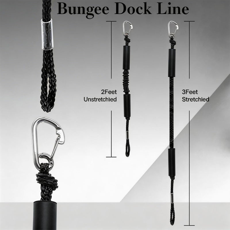 Manifish 2 PK Black Bungee Dock Lines for Boats 2FT with 316 Stainless Clip Boat Accessories Marine Grade Boat Rope Boating Accessories Boat Dock Lines Jet Ski or PWC Mooring Boat Lines & Dock Ties - Image 2