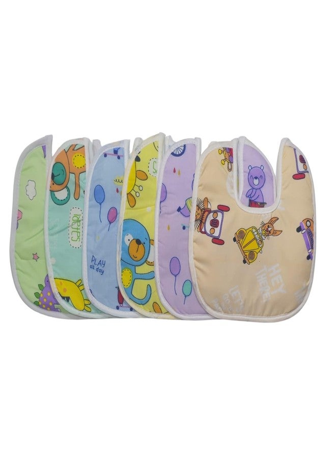 JOY'S E-STORE Assorted Baby Bibs for 0?24 Months ? Set of 6 Soft Cotton Waterproof Feeding Bibs for Newborns, Infants & Toddlers ? Reusable, Washable & Absorbent ? Multicolor Designs - 1006 Combo P5 - Image 1