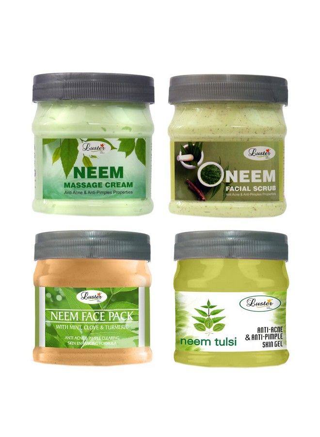 LUSTER Neem Facial Kit; Reduces Pimples; Neem Facial Scrub; Neem Massage Cream; Neem Massage Gel; Neem Face Pack; Neem Facial Kit For Women & Men; No Paraben & Sulfate 500 Ml (Pack Of 4). - Image 1