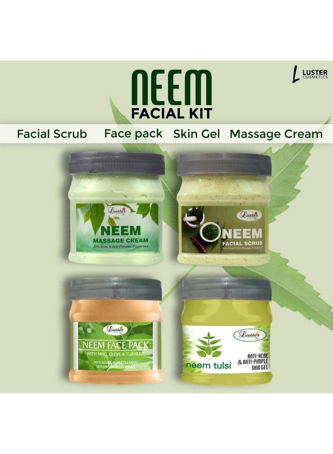LUSTER Neem Facial Kit; Reduces Pimples; Neem Facial Scrub; Neem Massage Cream; Neem Massage Gel; Neem Face Pack; Neem Facial Kit For Women & Men; No Paraben & Sulfate 500 Ml (Pack Of 4). - Image 3