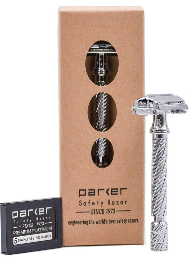 Parker Safety Razor Parker 87R Compact Butterfly Safety Razor - Short Handle Twist-to-Open Brass Frame with Textured Grip for Precision Wet Shaving - Image 4
