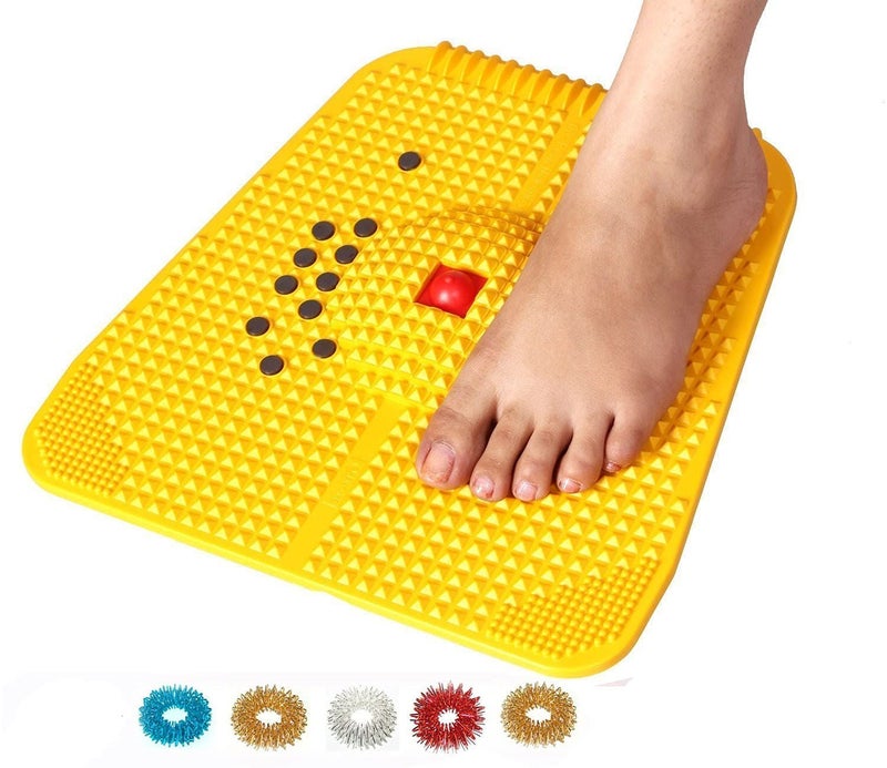 ACi Acupressure Reflexology Magnetic Pyramidal Therapy Power Pain Relief Energy Foot Health Mat Set Of 1 + Sujok Rings Set Of 5 L X W X H – 30 X 30 X 7 Cm Yellow Mat - Image 1